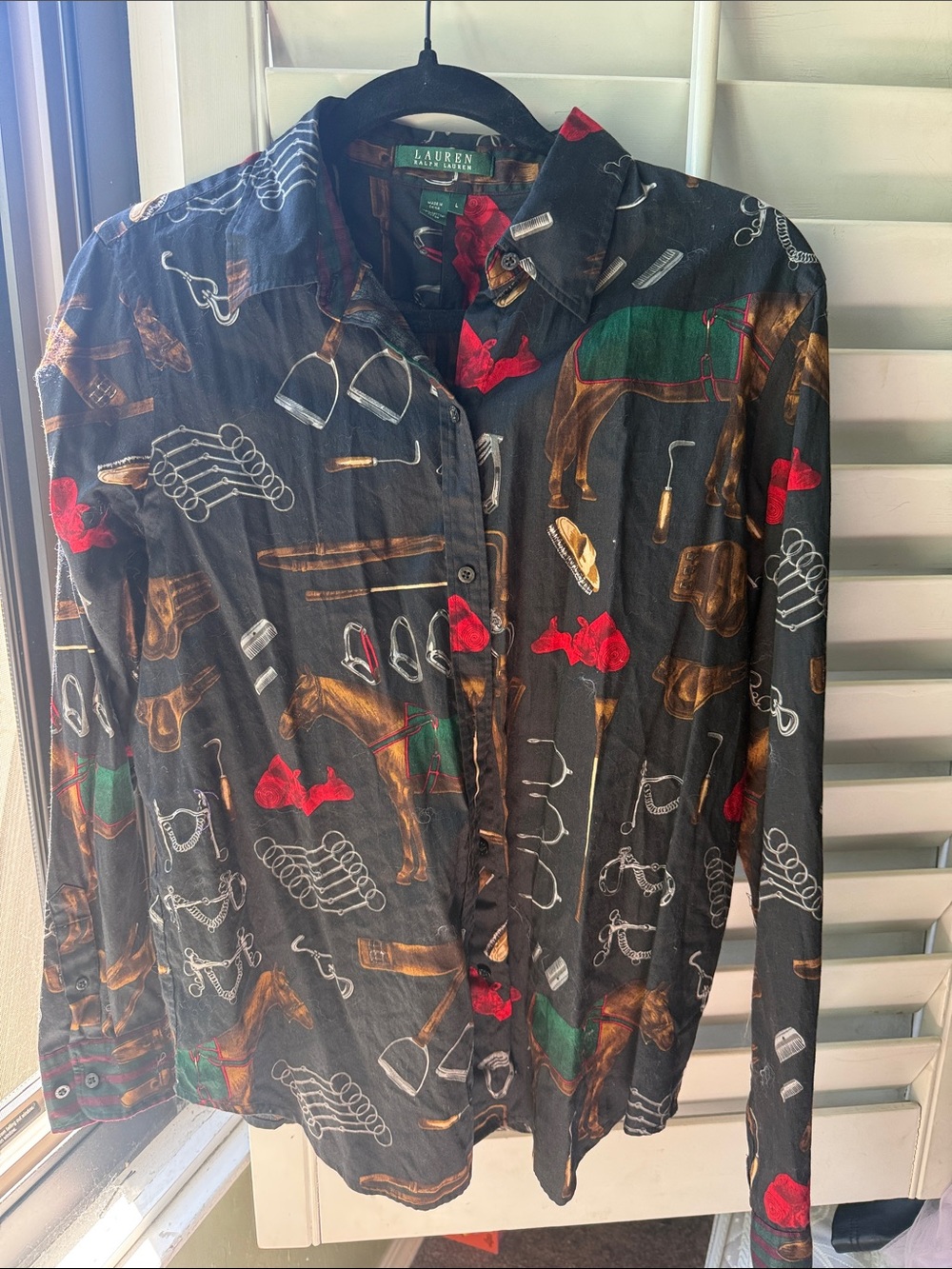 Lauren Ralph Lauren Black Equestrian Motif Button-Down button down Shirt